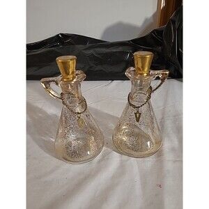 Mid Century Modern Georges Briard  Oil and Vinegar Cruet Set, Gold Design